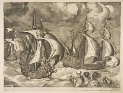 Three Caravels in a Rising Squall with Arion on a Dolphin from The Sailing Vessels